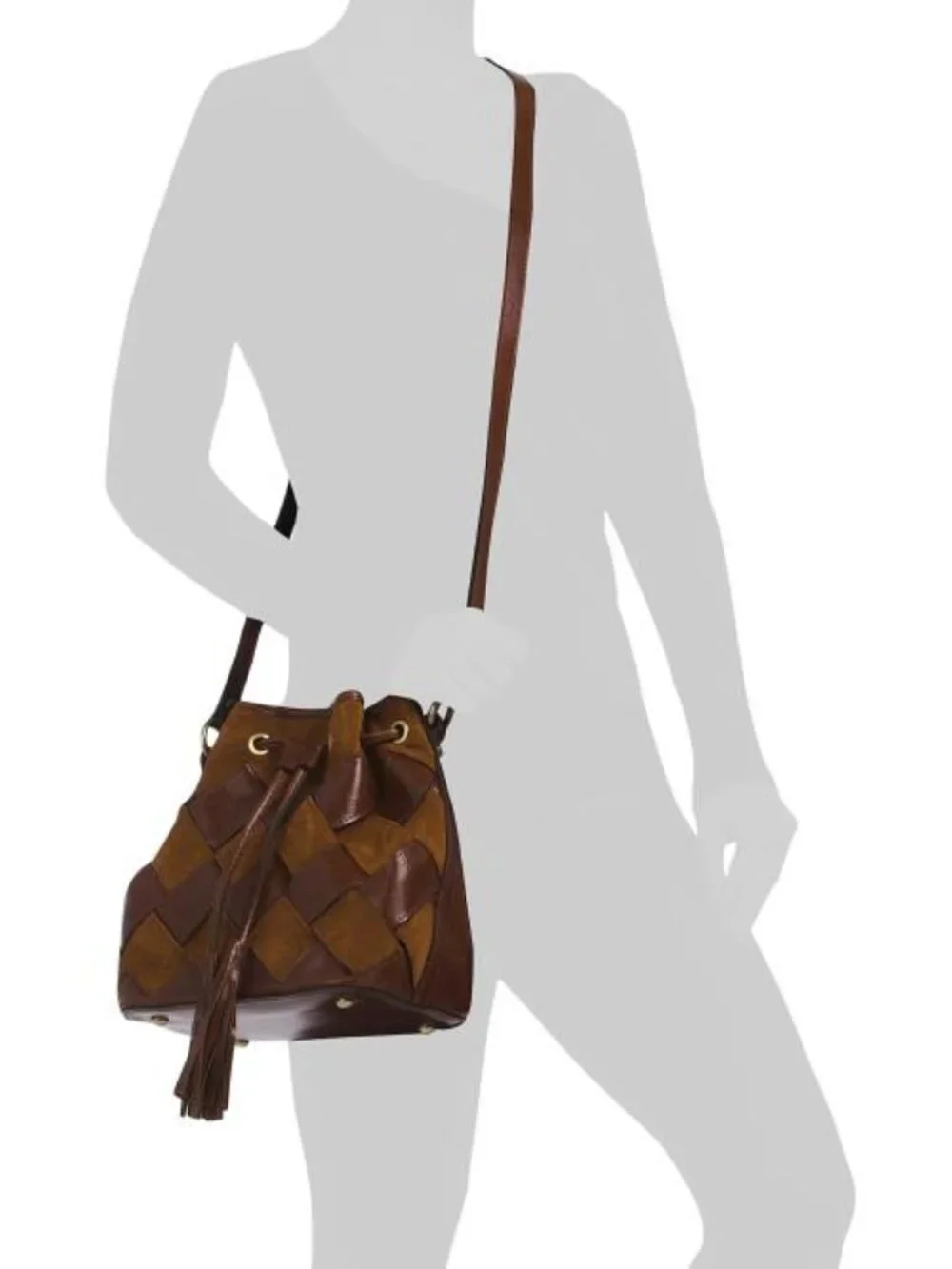 PATRICIA NASH Leather And Suede Bellona Woven Drawstring Hobo